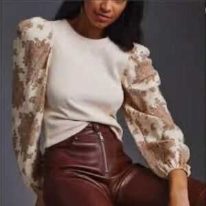 Anthropologie Dolan Left Coast
Collection Ribbed Cream Lace Puff
Sleeve - XS